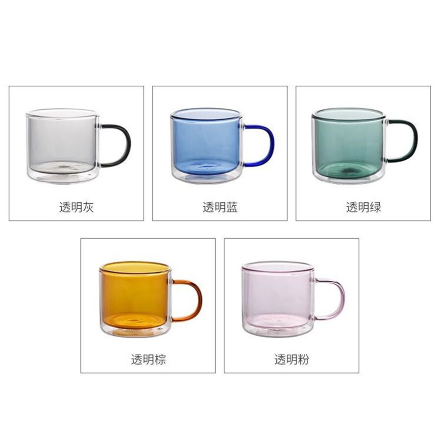 Juego de tazas de café Espresso para Taza de cristal de doble pared, resistente al calor, taza de Cerveza Hecha a mano, vaso de cristal para té, vasos con mango de cristal para whisky