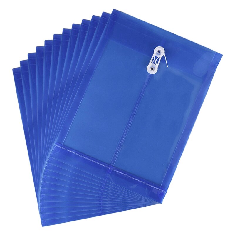 57EC 12Pcs A4 File Folders with String Lock Office File Bags Waterproof PP File Wallet Clear Document Folder for Adult Office: Blue