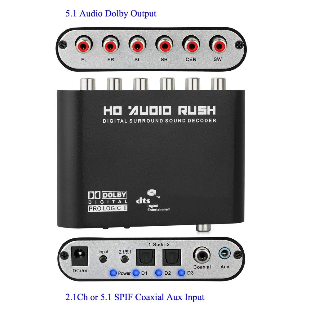 Convertisseur Audio numérique 5.1, décodeur Audio Dolby Dts/Ac-3 convertisseur optique à 5.1 canaux RCA analogique, adaptateur Audio