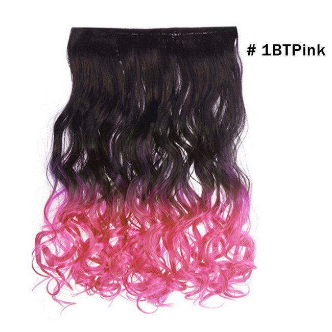 Synthetic Ombre Long Clip In Hair Extensions Wavy High Temperature Hairpiece 25 Colors Available 888: black to pink