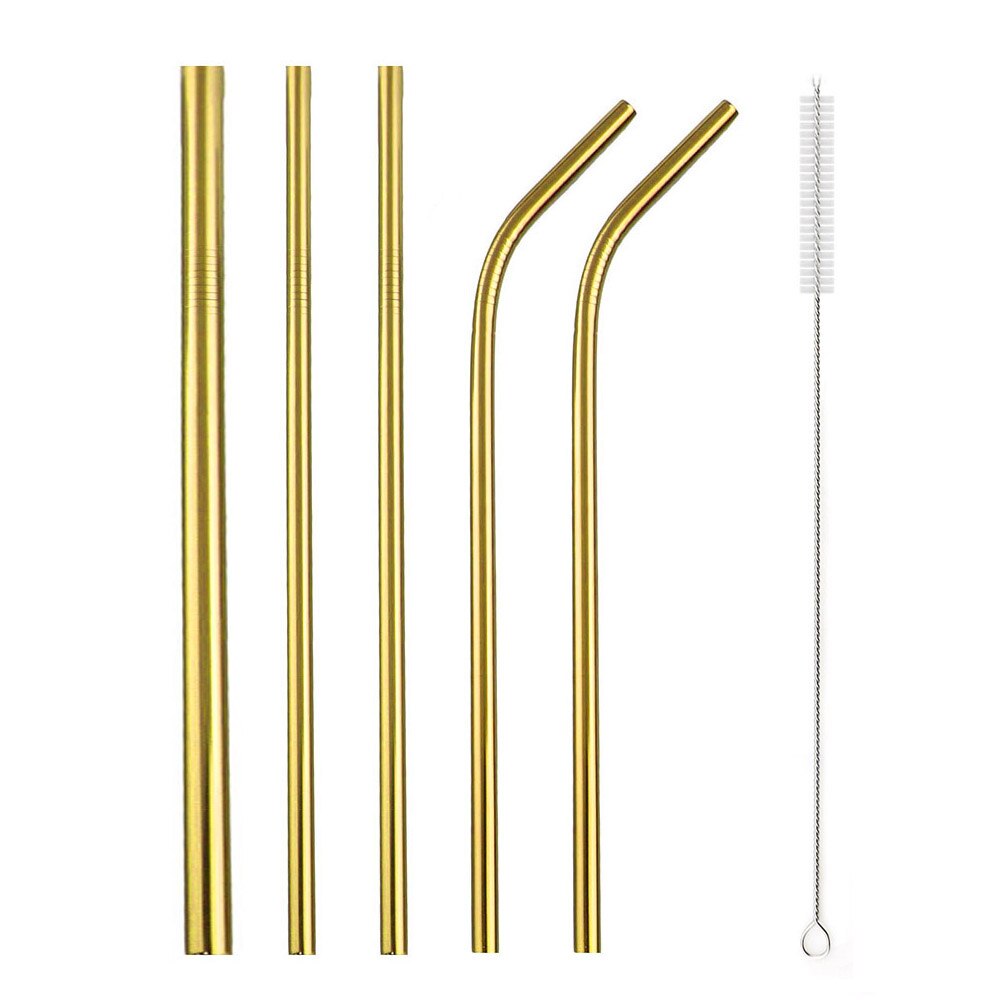 5 piezas Metal reutilizable beber 304 paja de acero inoxidable robusto doblados hacia bebidas pajitas con cepillo limpiador para tazas 20 /30oz