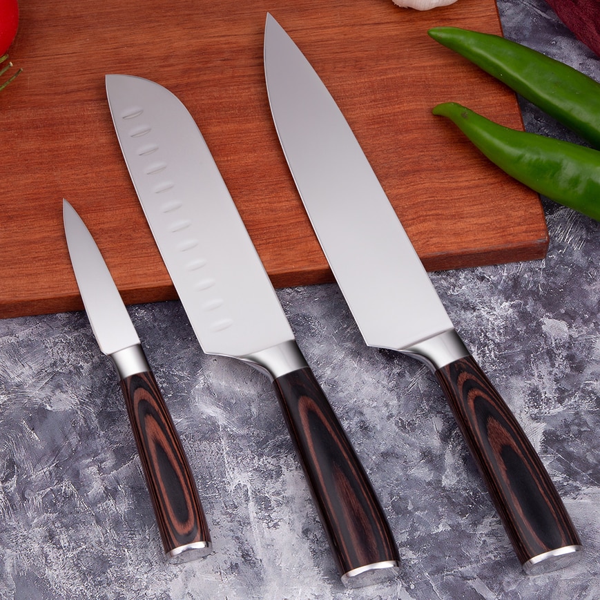 Japanische Messer einstellen 7CR17 Küche Messer Professionelle Edelstahl Küchenchef Santoku Obst Messer mit Pakka Holz griff