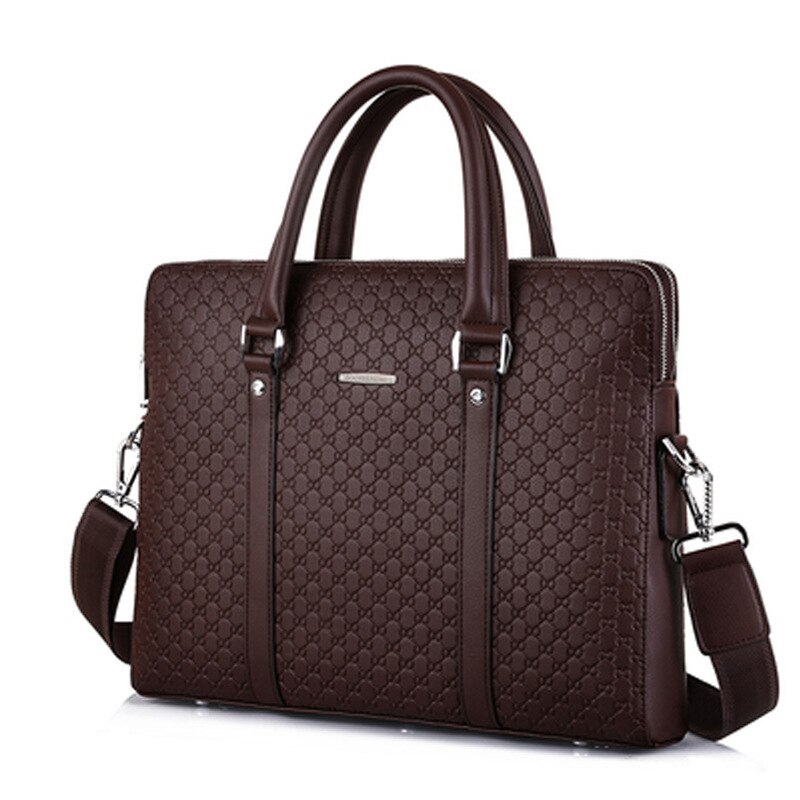 Mænds forretningsmappe afslappet skuldertaske dobbeltlag bærbar taske stor kapacitet mandlig håndtaske rejsetaske: Brun