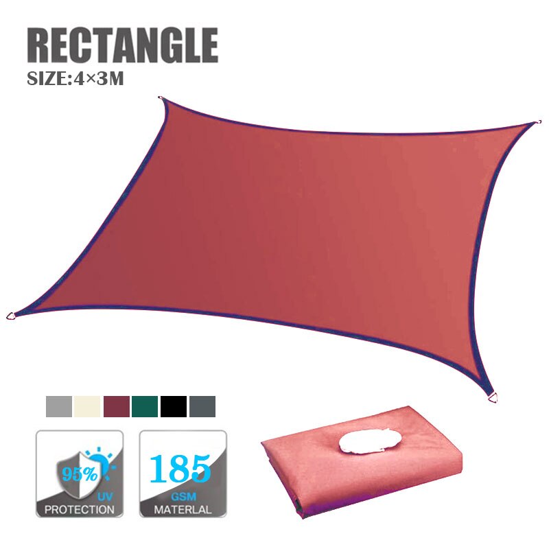 3 x 4M Rectangle Waterproof Awning Sunshade Anti-UV Sun Shade Sail Outdoor Garden Beach Camping Patio Pool Sun Shelter: Rust Red 3x4M