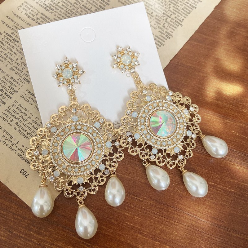 MENGJIQIAO Vintage luxe exagéré carré cristal boucles d'oreilles pour femmes filles perle Pendientes bijoux