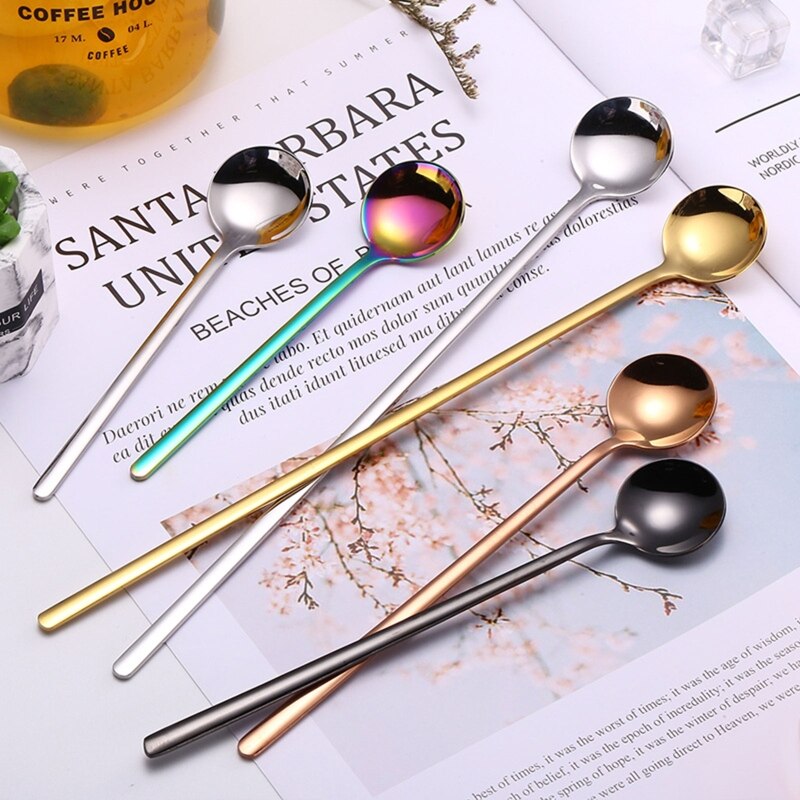 Rainbow Color Coffee Tea Stir Spoon Long Handle Ice Cream Dessert Spoons K9FA