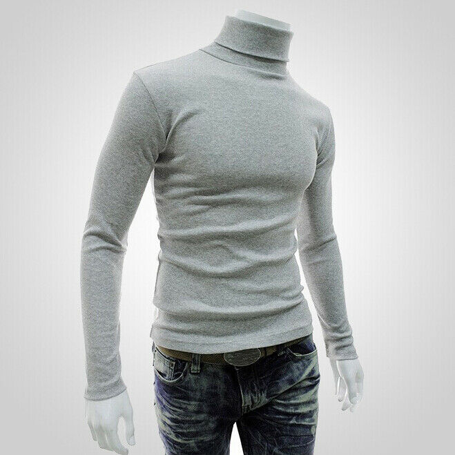 Mannen Winter Warme Katoen Hoge Hals Zwarte Trui Tops Turtelneck Trui