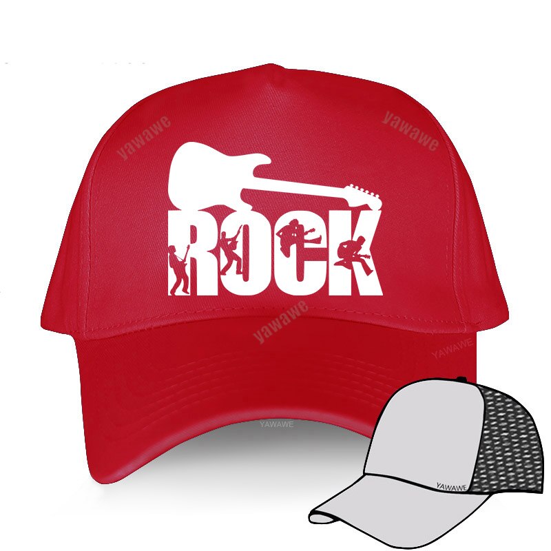 European unisex ROCK letter baseball cap printing Guitar lover Dad hat men and women cap outdoor sun hat Snapback hats: red mesh