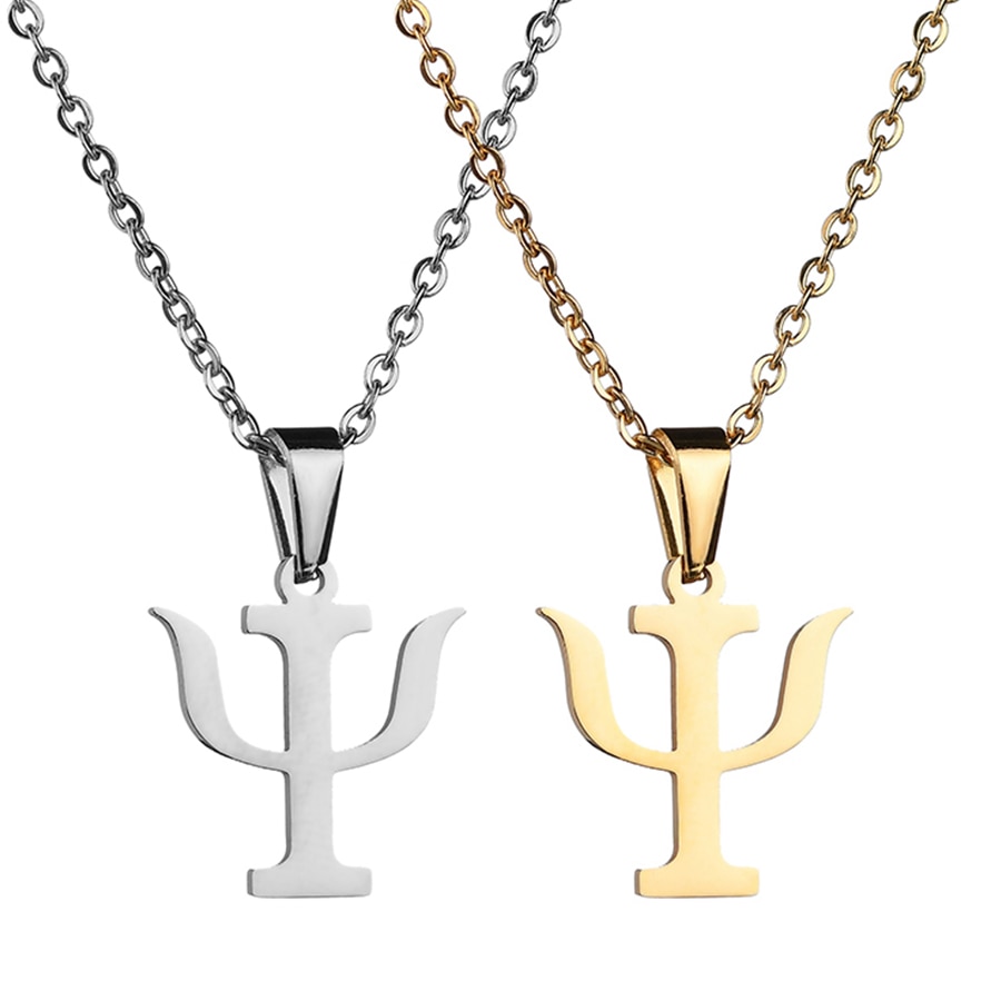 Trendy Psi Symbool Brief Mannen Vrouwen Hangers & Kettingen 316L Roestvrij Staal Gouden Kleur Psychologie Ketting Healing Sieraden