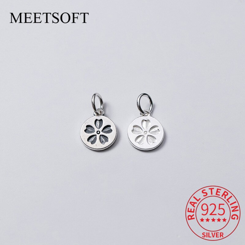 Meetsoft romantische 925 Sterling silber anhänger mit niedlichem blumenmuster, speziell für diy-handgefertigte halskettendekorationen