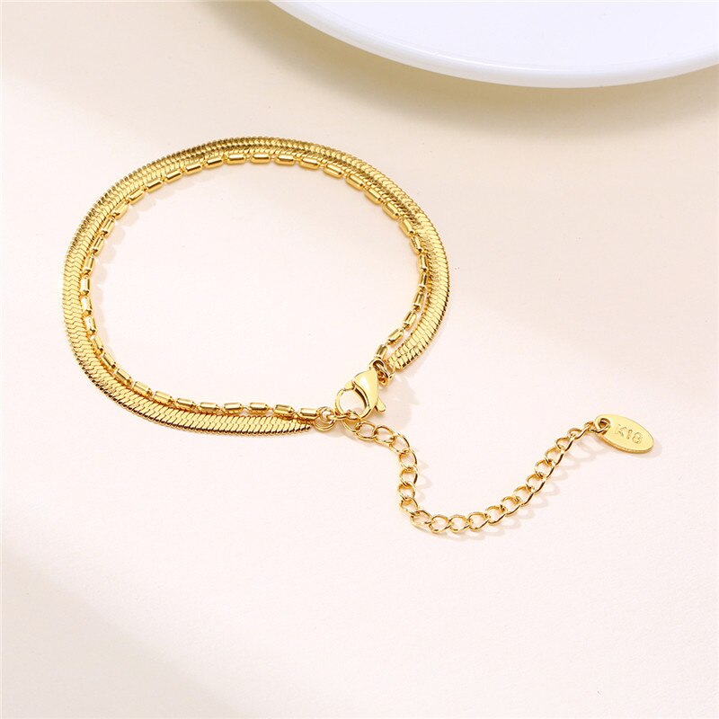 Modyle Gold Color Snake Chain Bracelet Bangle for Women Punk Multi Layer Stainless Steel Chain Bracelet Female Jewelry