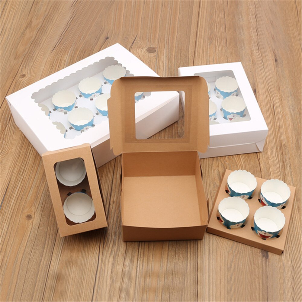 1Pc Clear Windowed Cupcake Dozen Verwijderbare Lade Voor 2/4/6/12 Mousse Cake Voor Party Kerst Voedsel verpakking Keuken Accessoires