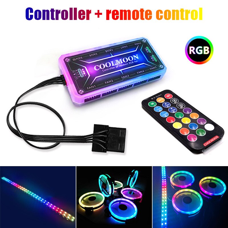 Rgb pc-ventilator 12v 6- pins 12cm koelventilator met controller voor computer stille gamingbehuizing  ac889: Afstandsbediening met
