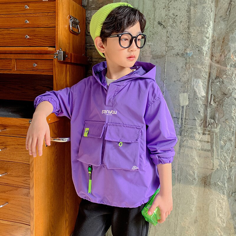 Chaqueta con capucha para niños de 4 a 12 años, abrigo informal virgen grande con bolsillo, Primavera/otoño, nueva