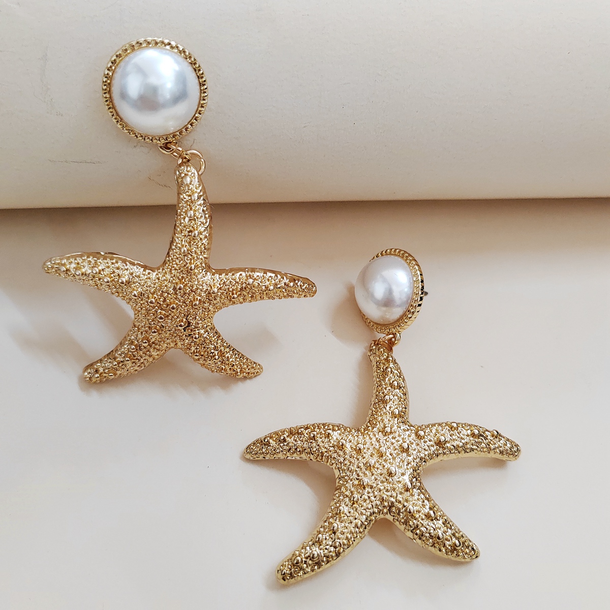 Pulsera y brazalete de estrella de mar elástico dorado, joyería de playa para mujer y niña: Color dorado