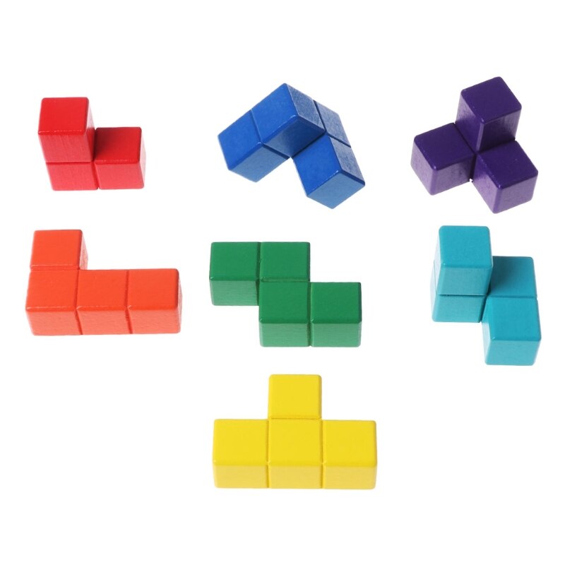 Tetris Magic Cube Multi-color 3D Houten Puzzel Educatief Brain Teaser Spel JUN5-B