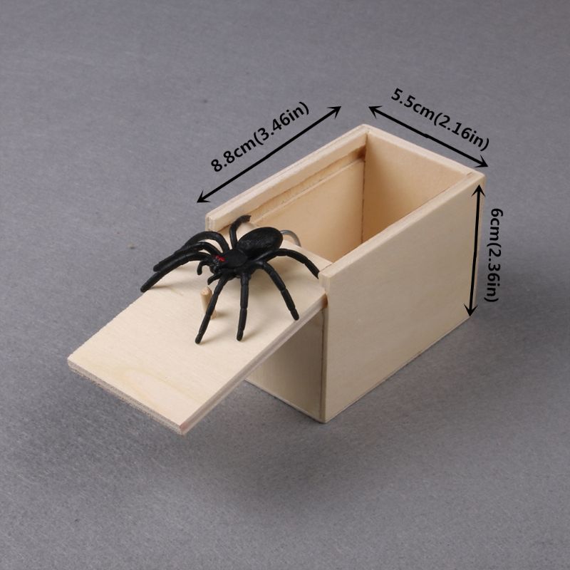 Novelty Hilarious Scary Box Spider Prank Wooden Scarybox Joke Gag Toy No Word 72XC