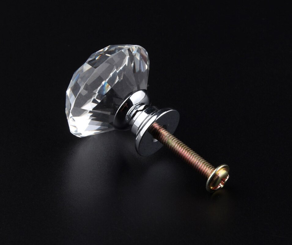 30 Mm Diamond Shape Crystal Glass Knoppen Kast Trekt Lade Knoppen Keukenkast Handvatten Handvat Hardware: WHITE