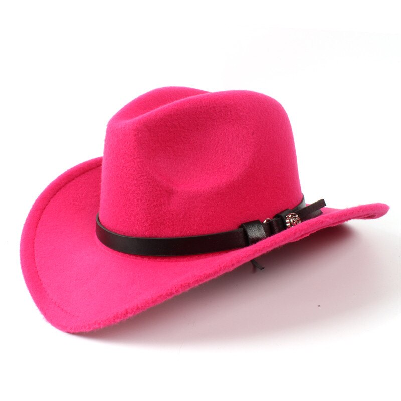 Naiset miehet villahuopa länsimainen cowboy hattu roll-up leveä lieri jazz cowgirl sombrero caps sie 56-58 r18: Ruusunpunainen