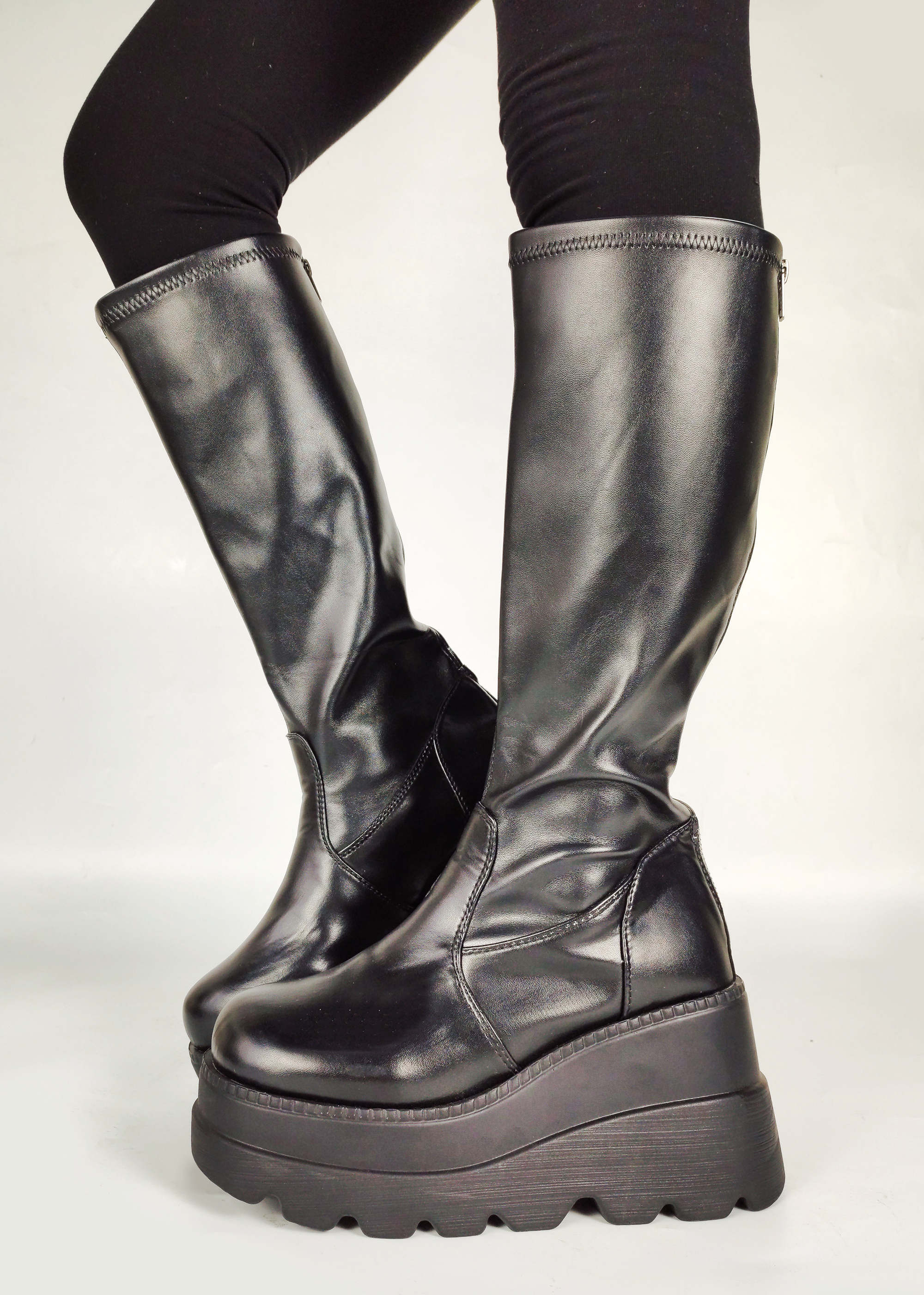 Goth Big Size 43 Female Platform Black Punk Chunky Shoes Thick Bottom Zipper Mid Calf Women Boots Lolita Boots