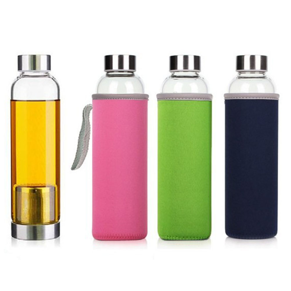 550 Ml Portatile Thermos Tazza Tazza di Corsa Tazza di Acqua di Vetro di Campeggio Esterna trekking Bottiglia di Tazza di Acqua con Il Filtro Del Tè Infusore di Protezione borsa