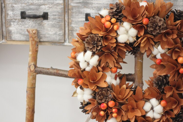 Guirnalda de flores naturales para decoración de otoño, decoración rústica de algodón, para puerta Delantera, de Acción de Gracias