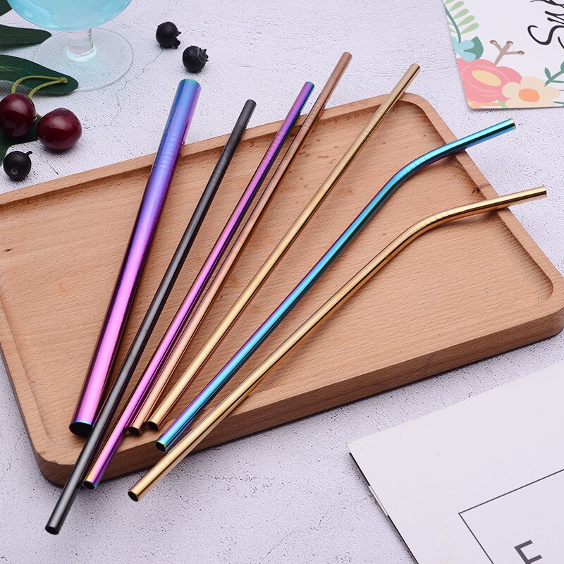 Reusable Metal Drinking Straws 304 Stainless Steel Sturdy Bent Straight Drinks Straw Colourful Party Bar Accessory