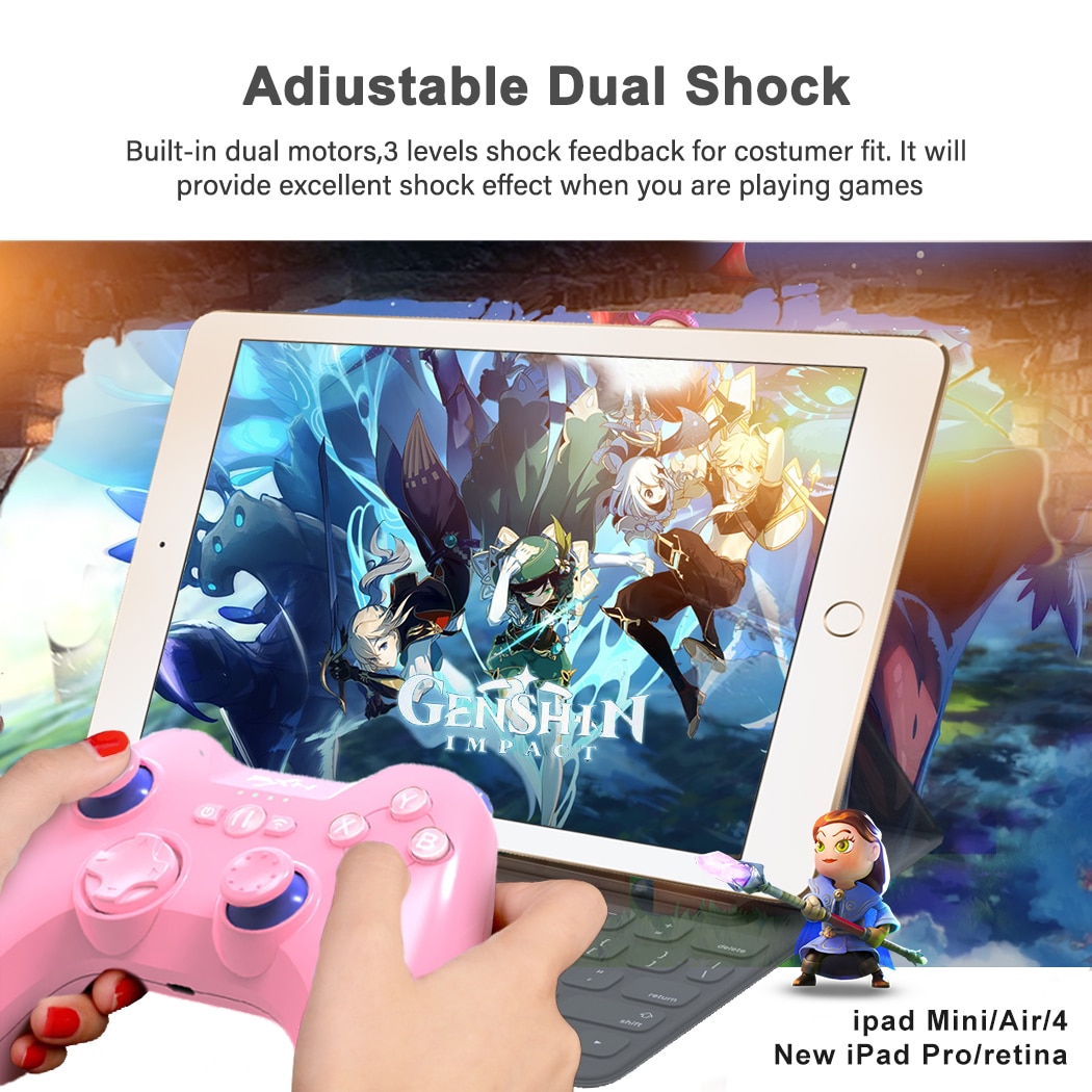 Mando de juegos para iPhone MFi, mando inalámbrico compatible con Bluetooth, PXN, iOS/Apple TV/iPod/iPad, color rosa