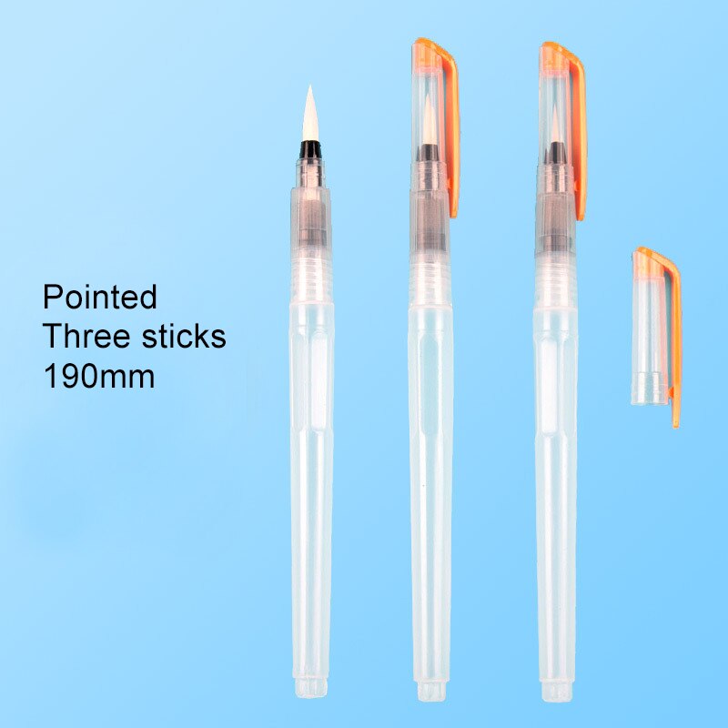 Pincel de pintura rellenable, 3/6 Uds., pincel de con depósito de agua para acuarela, lápiz de tinta para pinceles de acuarela suave para pintar dibujo y caligrafía, suministros de arte: 190mm 3pcs pointed