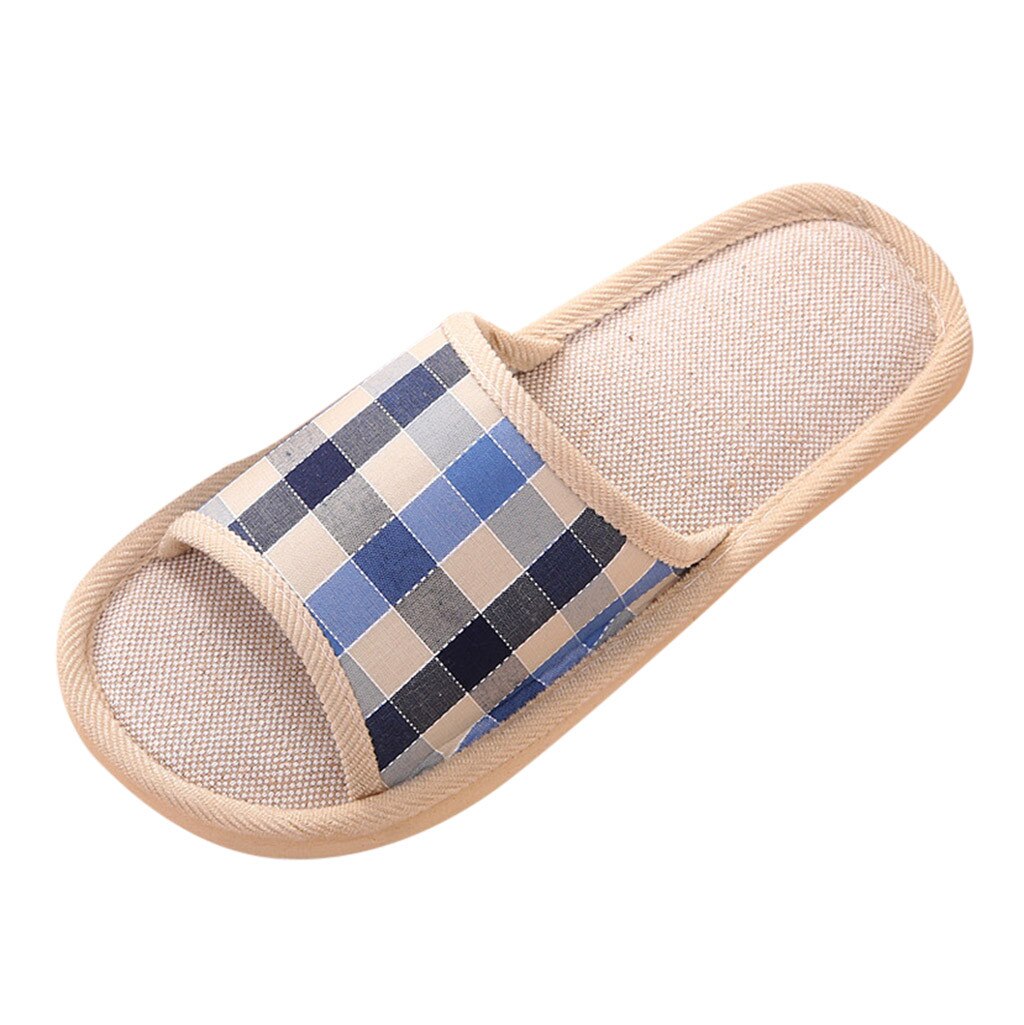 Slippers Unisex Bathroom Slippers Summer Flip Flops Men Couple Gingham Beach Sandals Indoor Home Slippers #3: Blue / 44