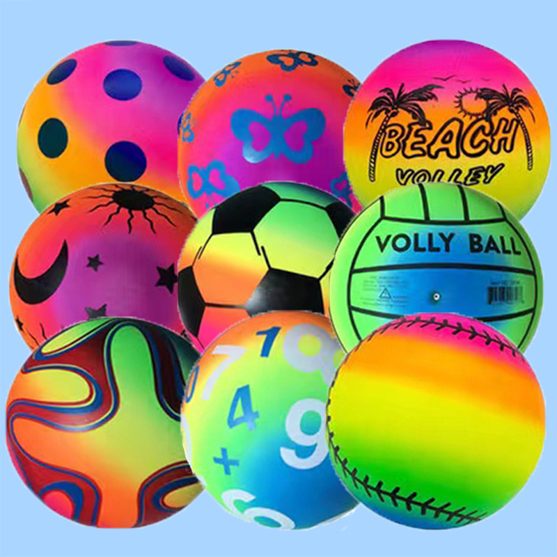 Rainbow Ball Indoor and outdoor racket ball Inflatable leather ball Flower colored ball Multiple colored patterns 2pcs