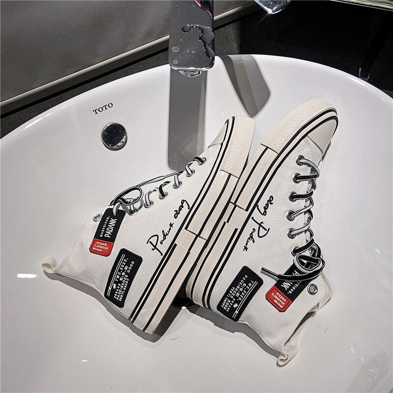 Aizhetu lente witte schoenen herenschoenen zomer martin laarzen canvas schoenen hoge skateschoenen ademend verhoogde sportschoenen