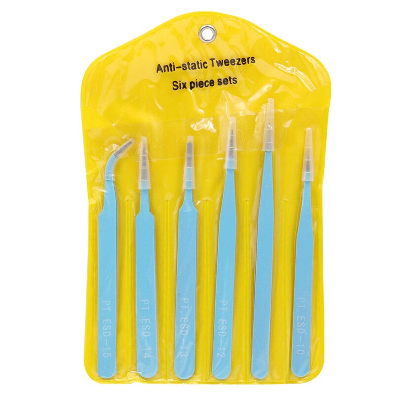 6pcs Anti-static ESD Stainless Steel Tweezers Maintenance Tools Industrial Precision Curved Straight Tweezers Repair Tools: 6pcs blue