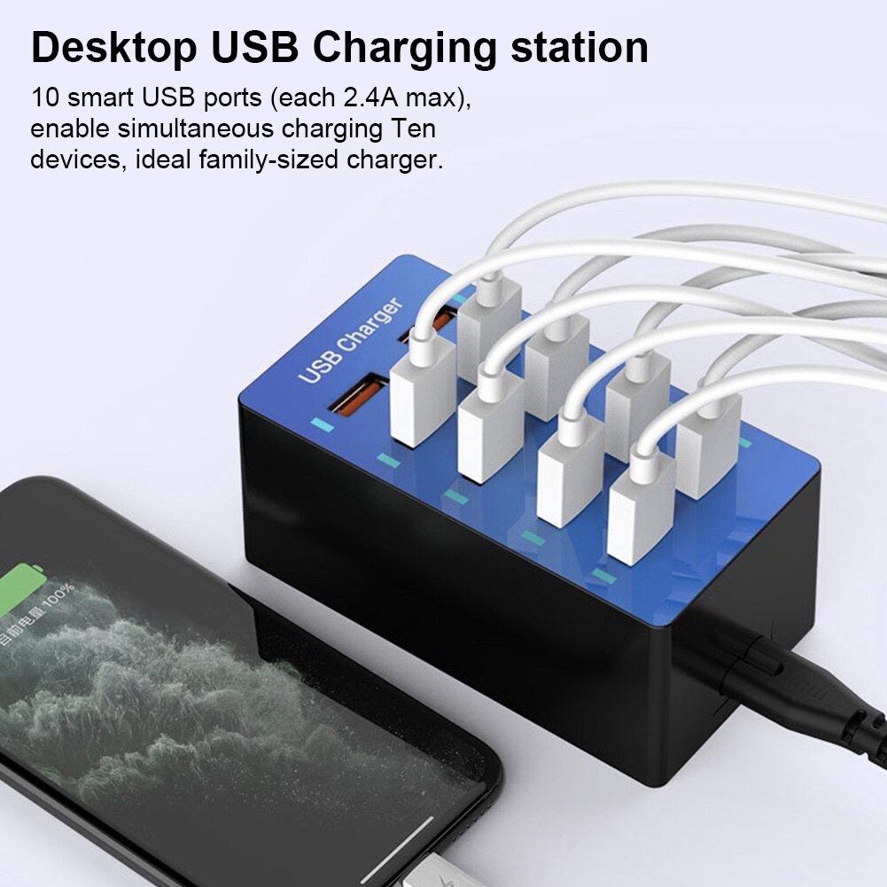 50w 10a port-usb-schnellladestation für die wand, intelligenter multiport-ladehub für den schreibtisch in familiengröße 10- adapter mit automatischer ladegeräterkennung