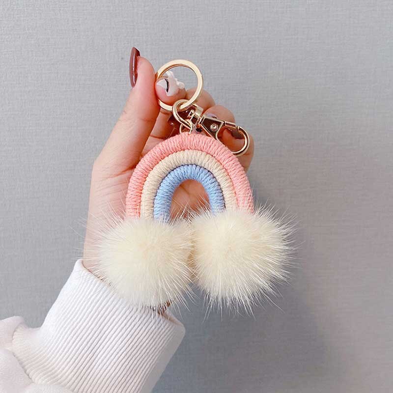 Gewebte regenbogen-schlüsselanhänger für damen, boho-stil, handgefertigter schlüsselhalter, schlüsselring, makramee-taschenanhänger, Auto-anhänger-schmuck: Gelb