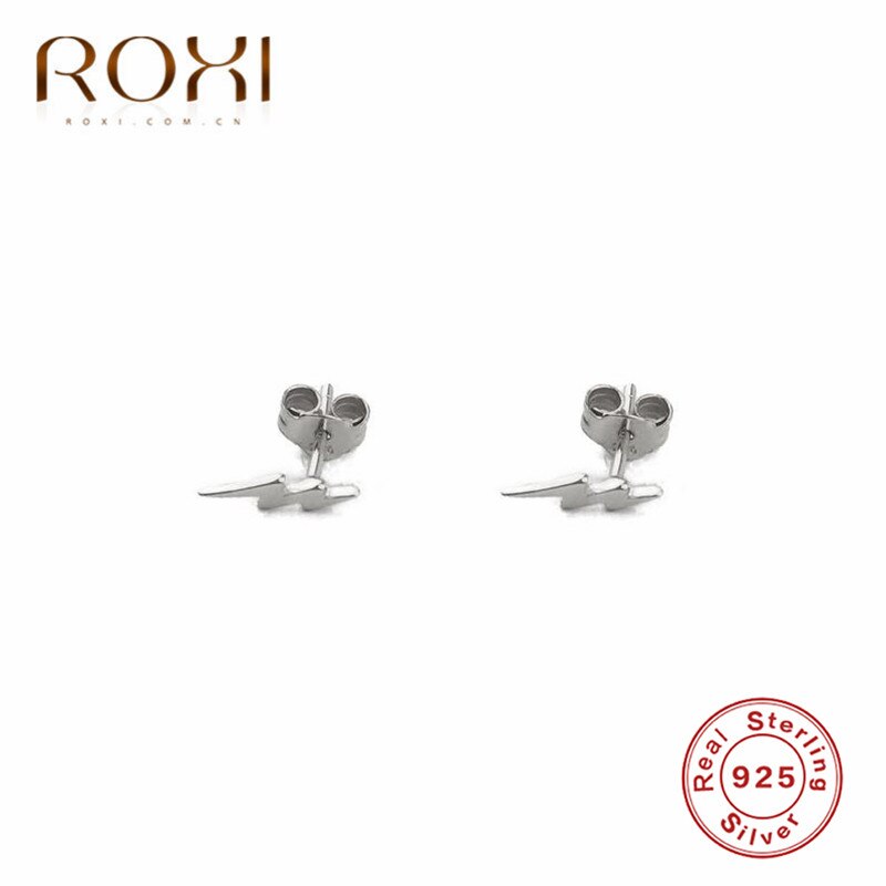 ROXI Minimalist Jewelry 100% 925 Sterling Silver Earrings Cute Tiny Lightning Shape Small Stud Earrings for Women