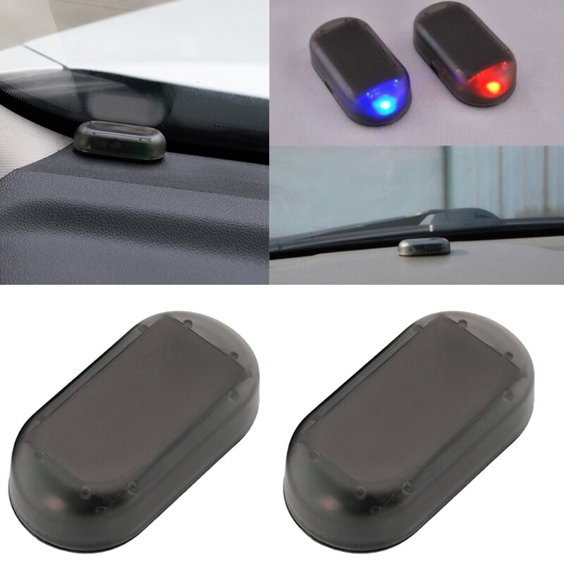 2pcs Solar Powered Car Alarm System,Vehicle LED Light Anti-Theft Flash Blinking G8TE