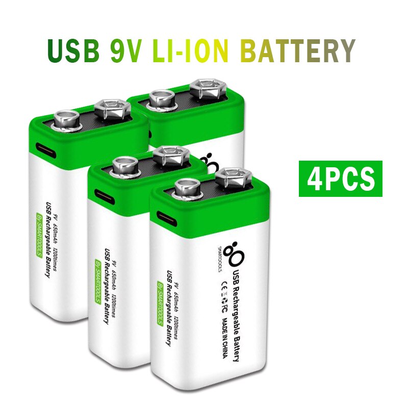 2-10PCS 9V 6F22 650mAh USB lithium Rechargeable battery 9 V li-ion batteries for Multimeter Microphone Toys Remote Control: 4PCS