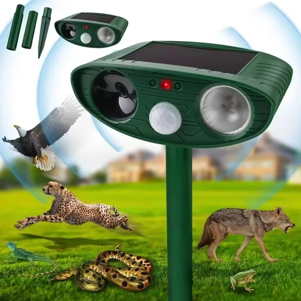 LED Light Alarm Ultrasonic Cat Dog Repellant Outdoor Solar Power Rechargeable Garden Repellers Cat Deterants for Animals: Dark Khaki