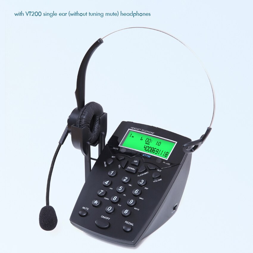 Handsfree Call Center Dialpad Corded Telephone with Monaural/Binaural Headset Headphones Tone Dial Key Pad for House Call Center