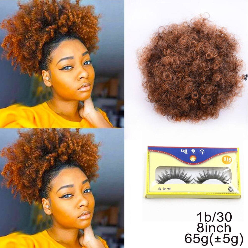 Extension chignon cheveux crépus, postiche synthétique afro, coiffure boule frisée, fixation par clips, 8 pouces: 8 inch color 1b 30