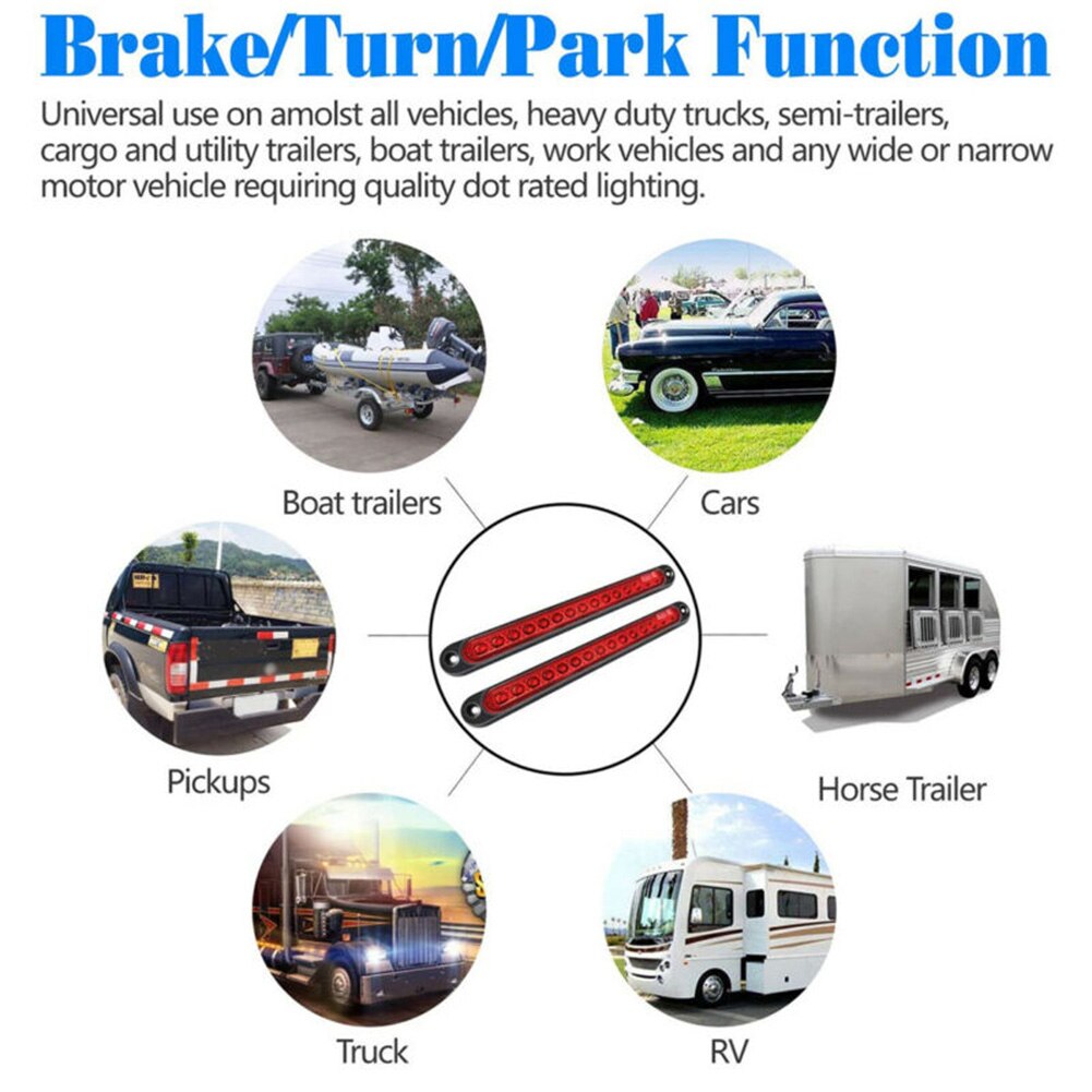 Bar LED Tail Light Waterproof Dust-proof Lamp Replacement 10" Accessories