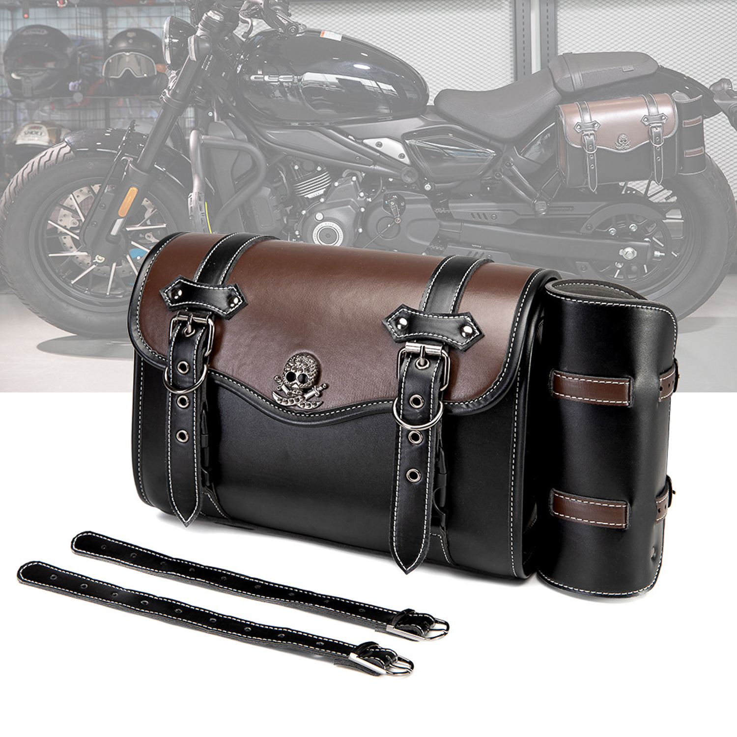 Novo alforjes de couro pu para motocicleta, bolsa lateral à prova d'água, acessórios para motocicletas: Marrom