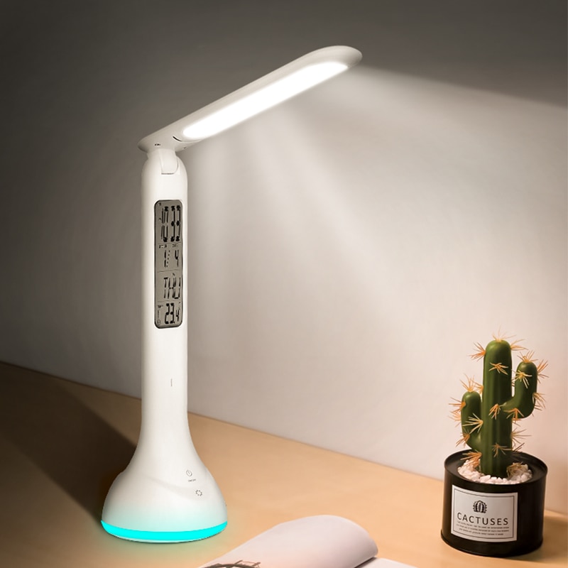 LED Desk Lamp Foldable Dimmable Touch Table Lamp with Calendar Temperature Alarm Clock table Light night lights LAOPAO