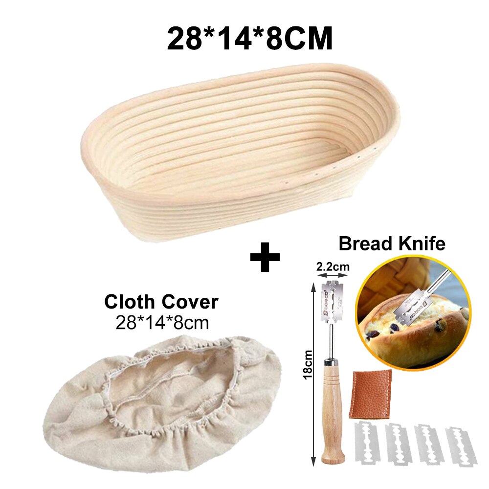 Rattan Banneton Bread Proofing Proving Baskets Set Round /Oval Natural Rattan Fermentation Basket Dough Wicker Rattan DIY Tool: 28X14X8CM Set A