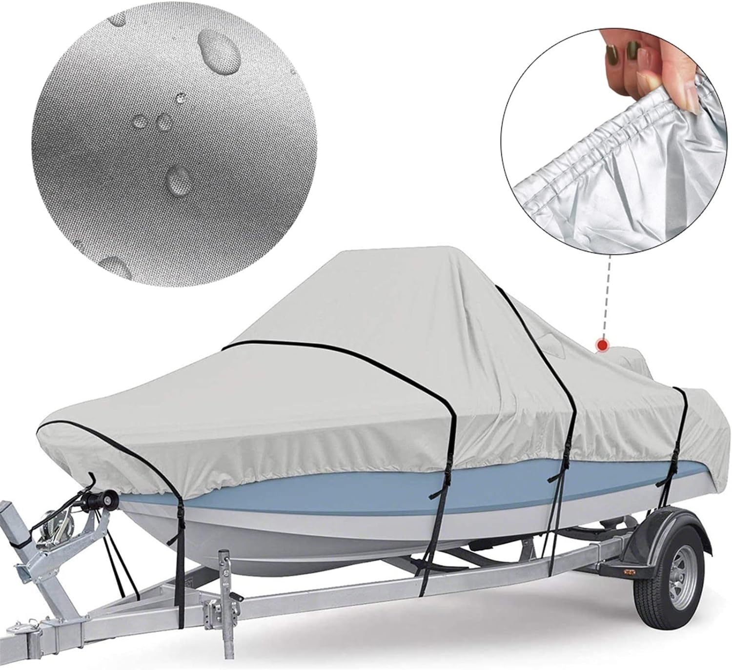 5 Größen Silber wasserdicht UV-beständig Marine Grade 210d Anhänger Boot Abdeckung für V-Rumpf Bass