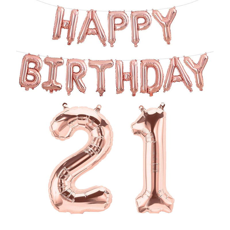 Globos de aluminio con números de feliz cumpleaños de oro rosa, decoraciones para fiestas para niños y adultos, niño y niña 10 11 14 15 18 25 30 35 40 50 60 70 años
