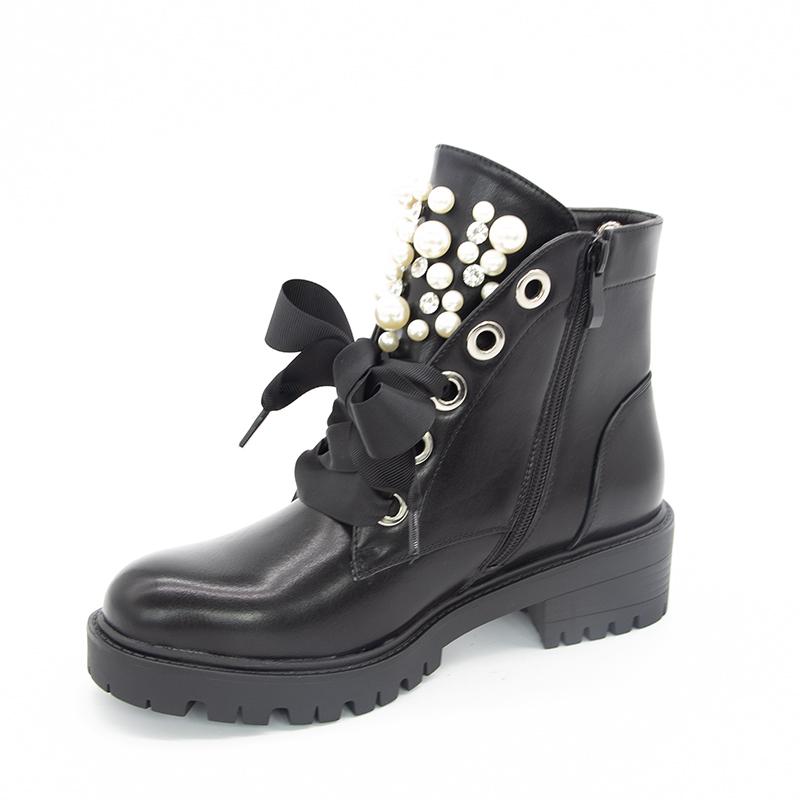 dames noir bottines perle ruban décoré bottes antidérapantes femmes décontracté confortable court chaussons pour les femmes