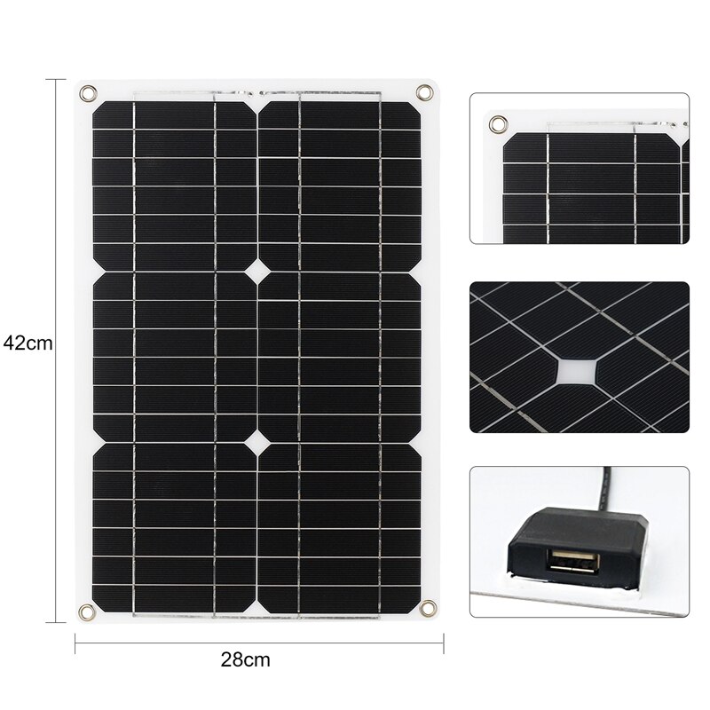 180W Solar Power Panel 12V Household Outdoor Dual USB Monocrystalline Solar Battery Kit