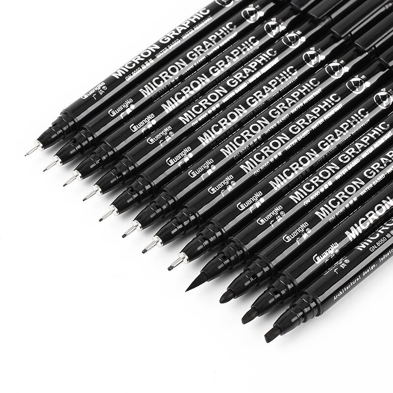 Pigment Liner Ink Paint Brush Marker Pen 0.05 0.1 0.2 0.3 0.4 0.5 0.6 0.8 Different Tip Black Fineliner Sketching Brush Pen Pens